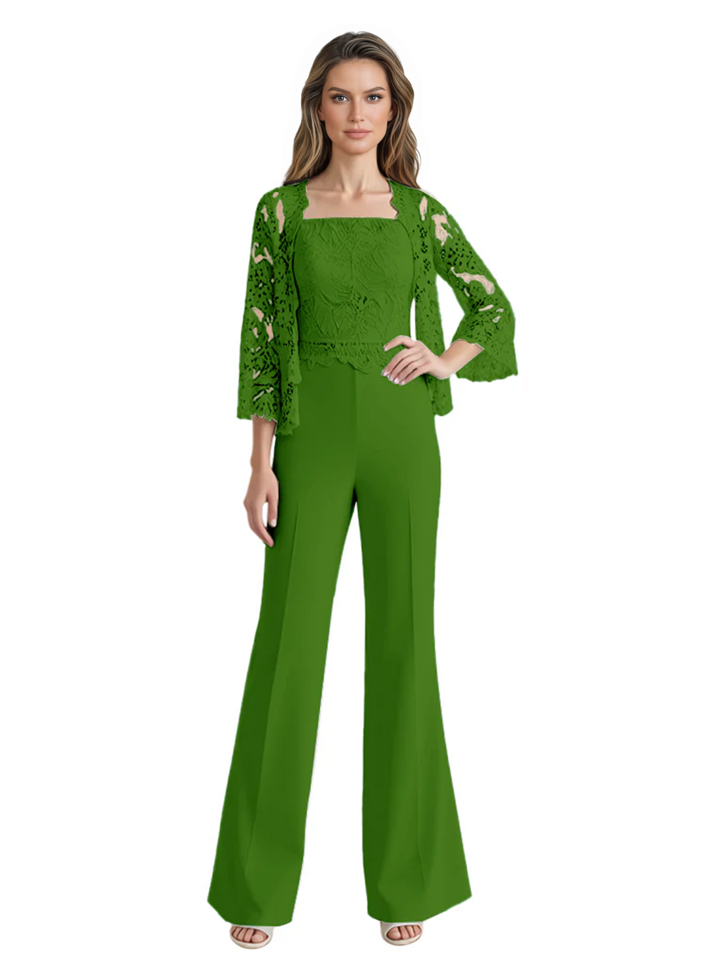 Mother of the Bride Jumpsuit with Lace Jacket 3/4 Sleeve Formal Pant Suit