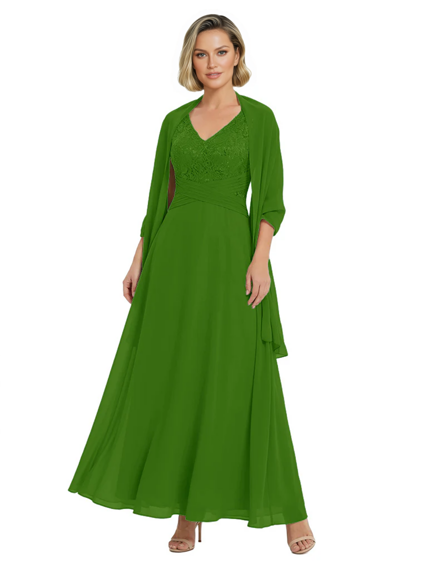 Luxury Formal Mother of Bride Dress Sparkling Sequin Top & Flowy Chiffon Skirt with Shawl