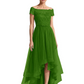Formal High-Low Mother of the Bride Gown Short Sleeve Lace Maxi Dress with Tiered Skirt