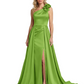 One Shoulder Sleeveless Mother of the Brides Dresses Floor Length Slit With Train