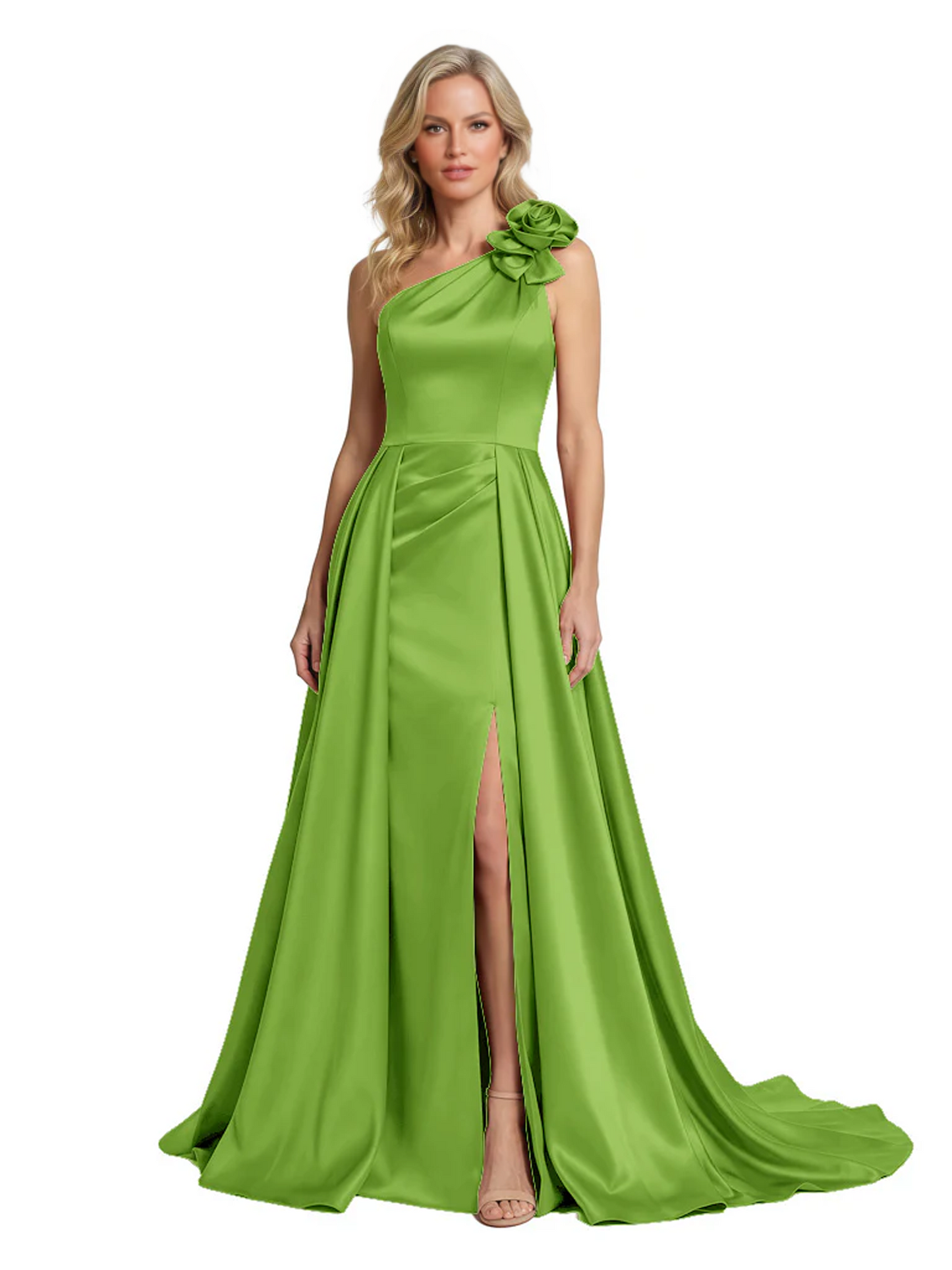 One Shoulder Sleeveless Mother of the Brides Dresses Floor Length Slit With Train