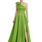 Luxury Bow Black Formal Dress One-Shoulder A-Line Gowns with Sexy Side Slit 2026