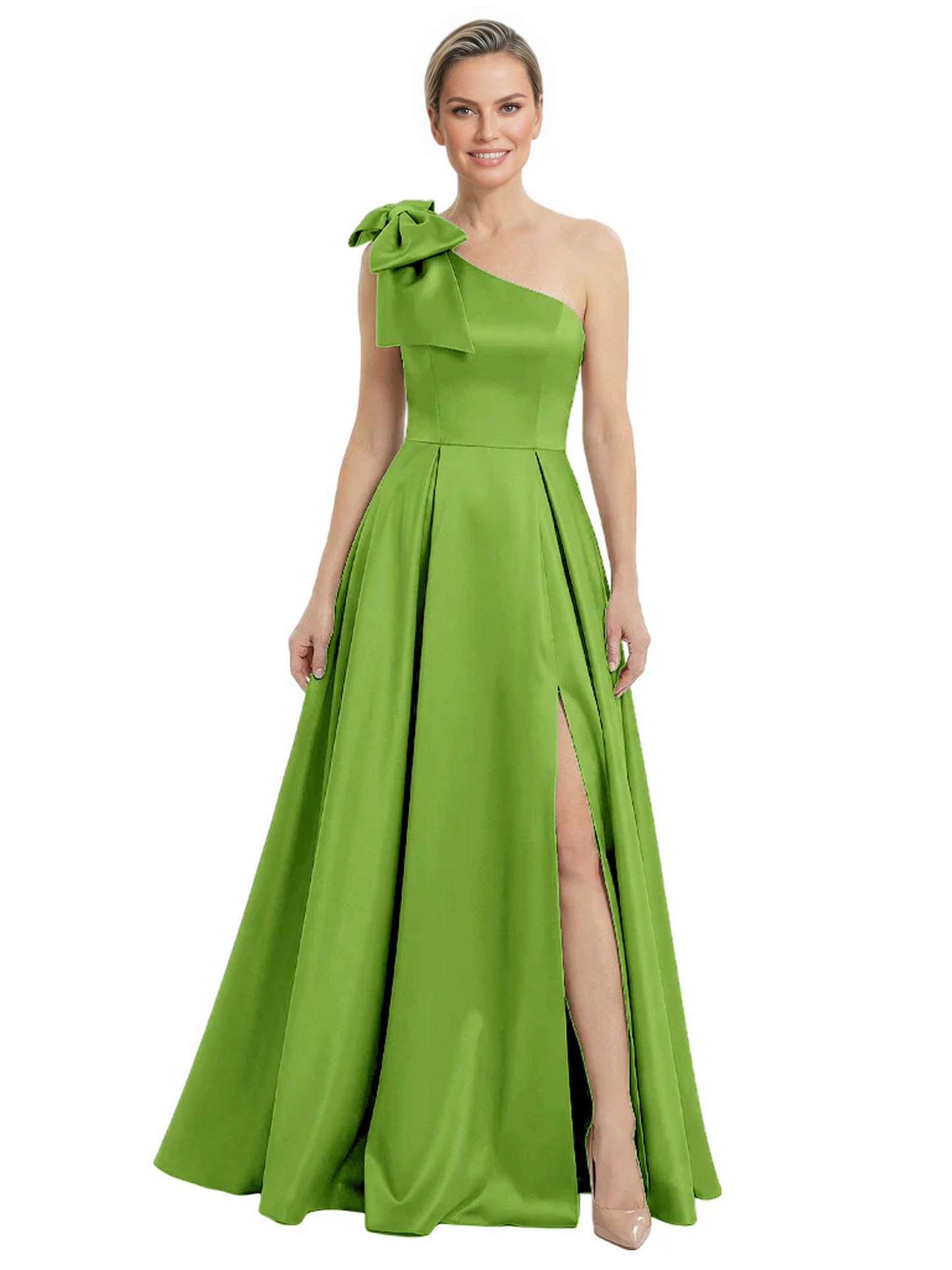 Luxury Bow Black Formal Dress One-Shoulder A-Line Gowns with Sexy Side Slit 2026