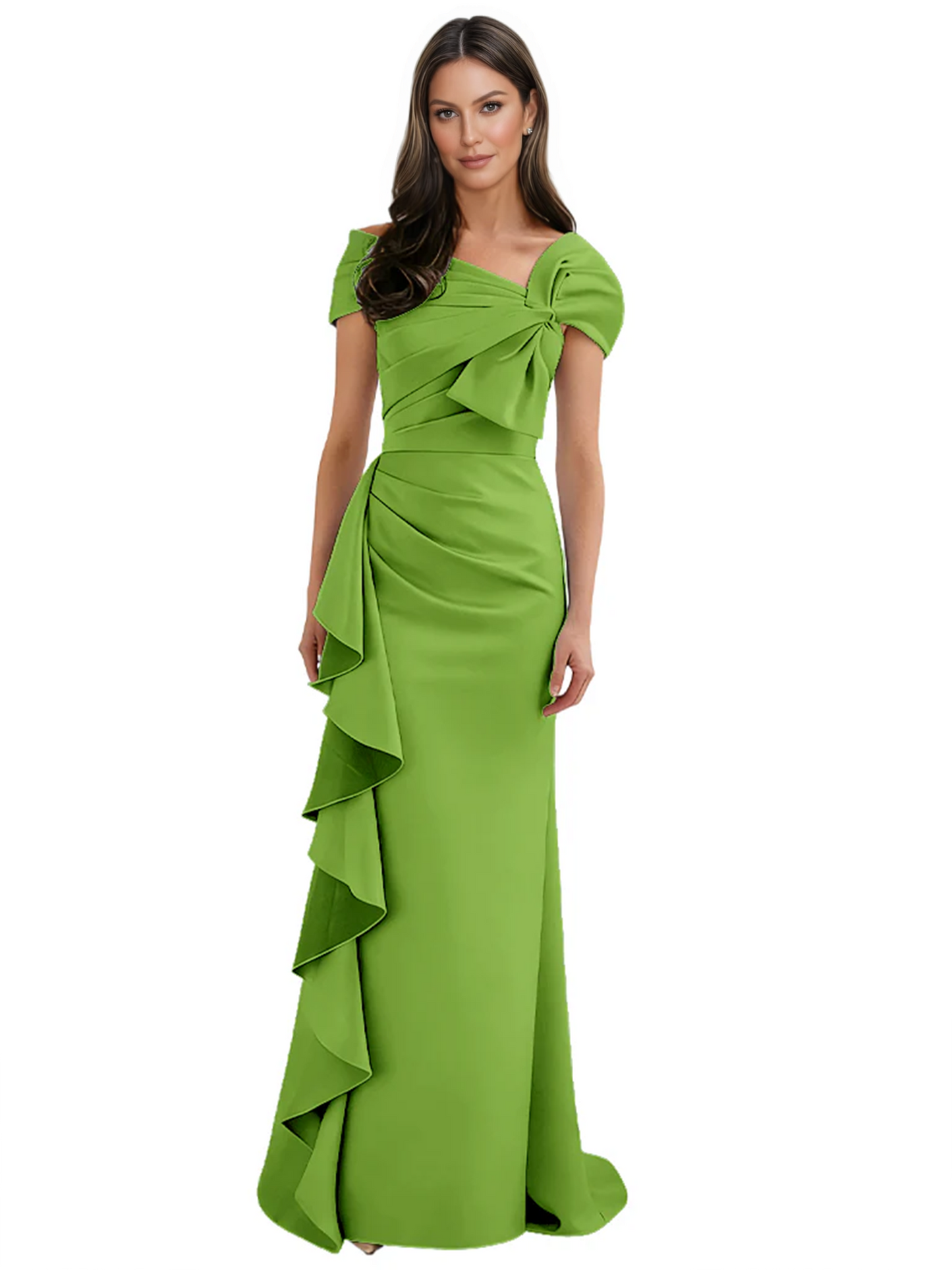 Elegant Mother of Bride Dress Formal Gowns Mermaid Ruffle Floor Length Asymmetric Neckline