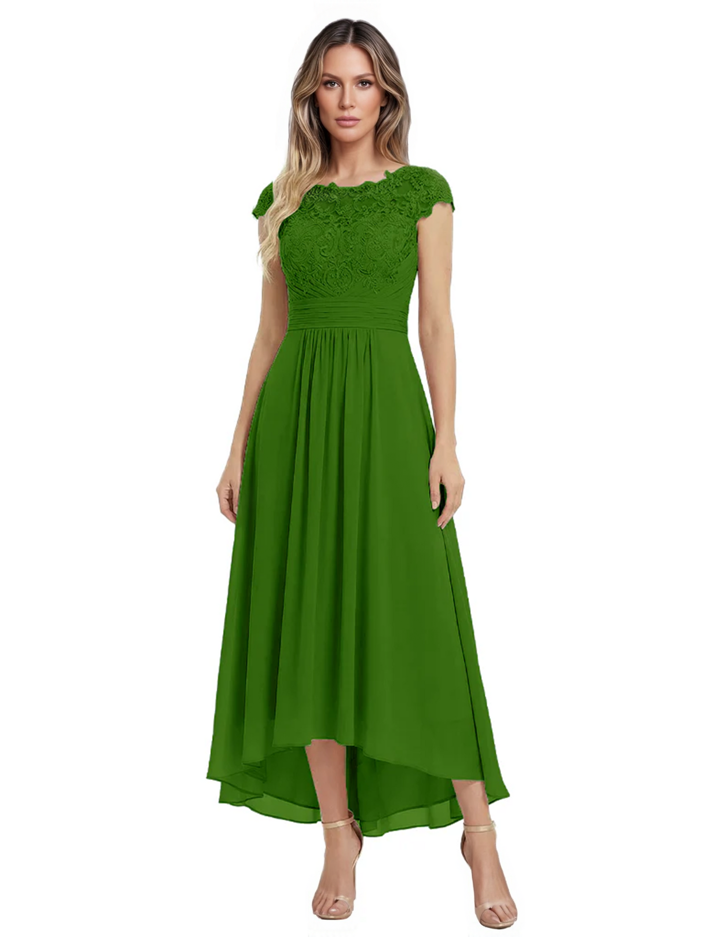 Elegant Evening Gown Trending 2026 Styles with Cap Sleeves High-Low Skirt