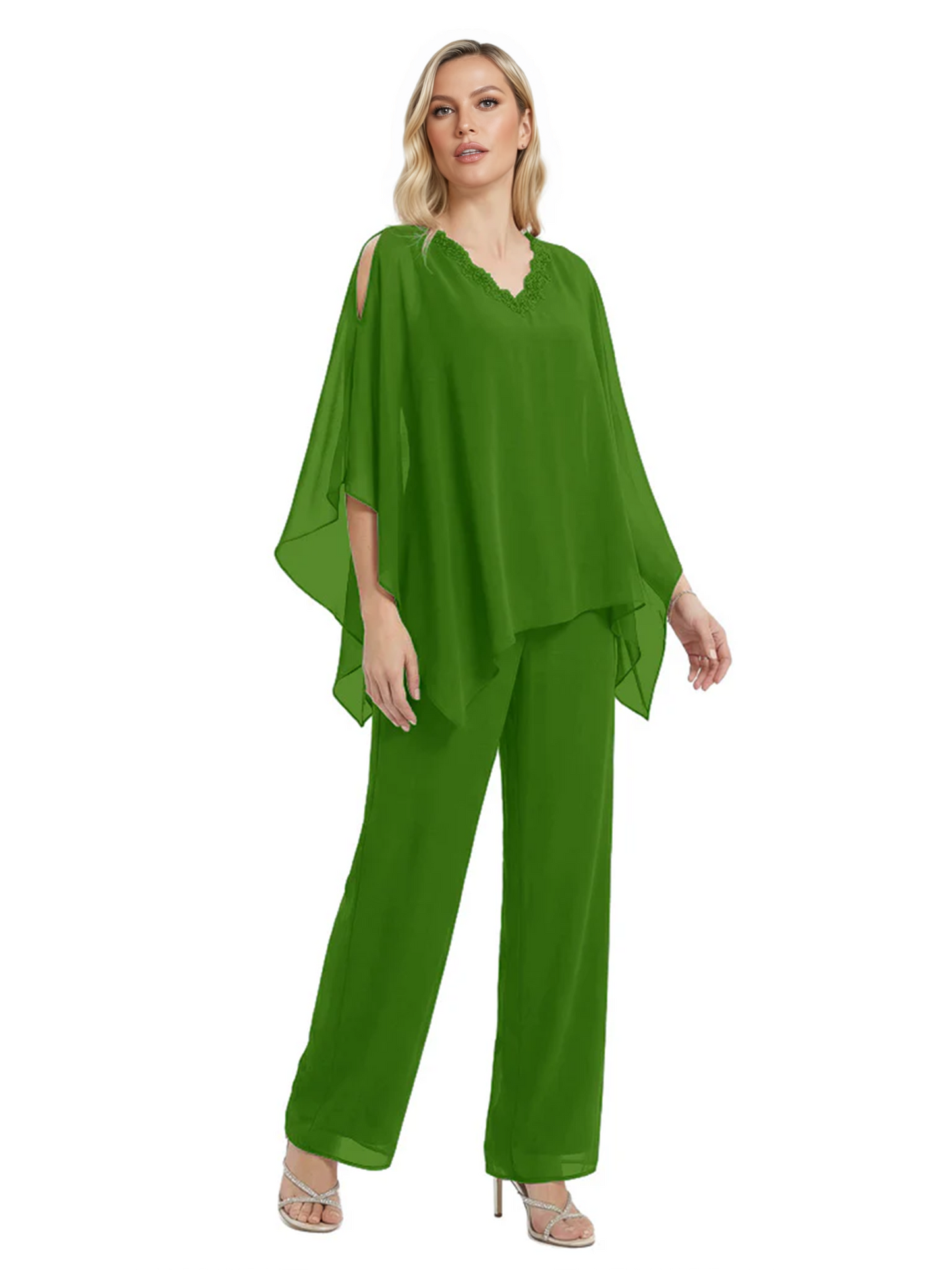 V-Neck Chiffon Mother of the Brides Dresses Plus Size Jacket Suits Wedding