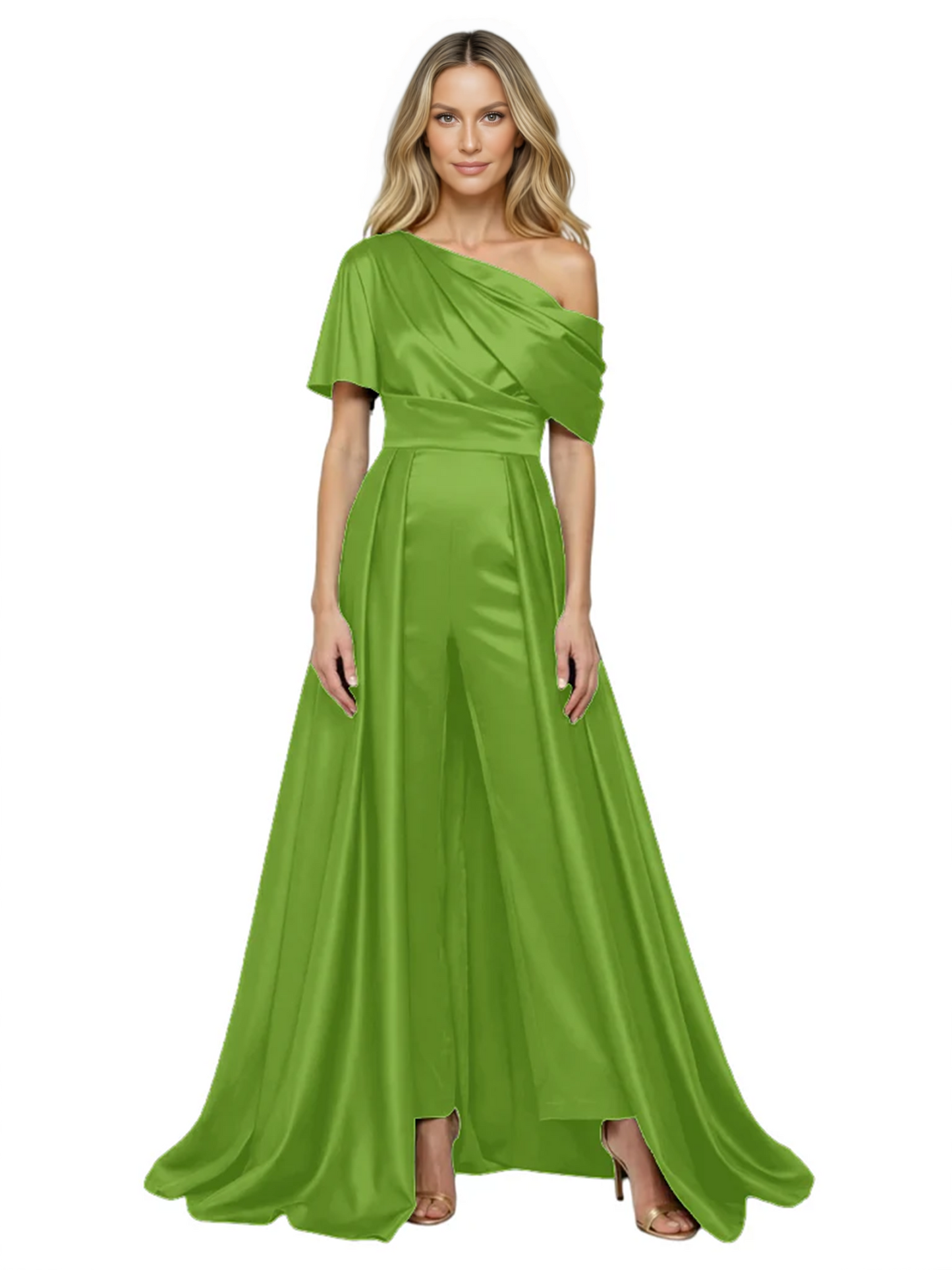 One Shoulder Mother of Bride jumpsuits Formal Gowns Floor Length Detachable Train