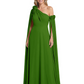 One Shoulder Mother of the Bride Dress Asymmetrical Cape Sleeve Gown with Floral