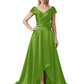 Off Shoulder Mother of the Bride Dress High-Low Satin Gown with Portrait Neckline