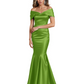 Luxury Emerald Formal Dress Off-the-Shoulder Satin Gown Trumpet Silhouette