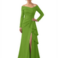 Elegant Mother of the Groom Dress Cascading Ruffle Satin Gown with High Slit Long Sleeves