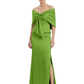 Formal Floor-Length Mother of the Bride Gown Satin Maxi Dress with Bow Neckline