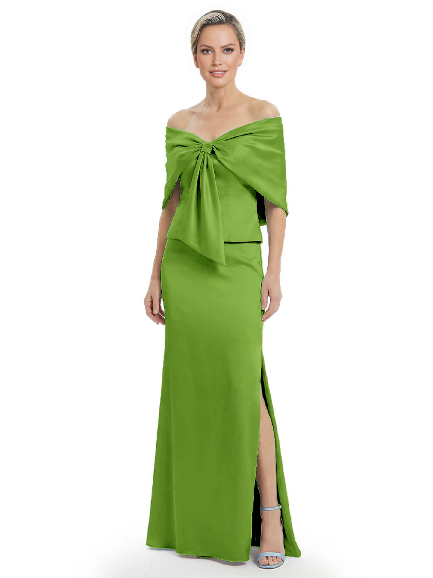 Formal Floor-Length Mother of the Bride Gown Satin Maxi Dress with Bow Neckline