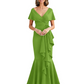 Satin Mother of the Bride Dress with Cascading Ruffles and Mermaid Tail V-Neck