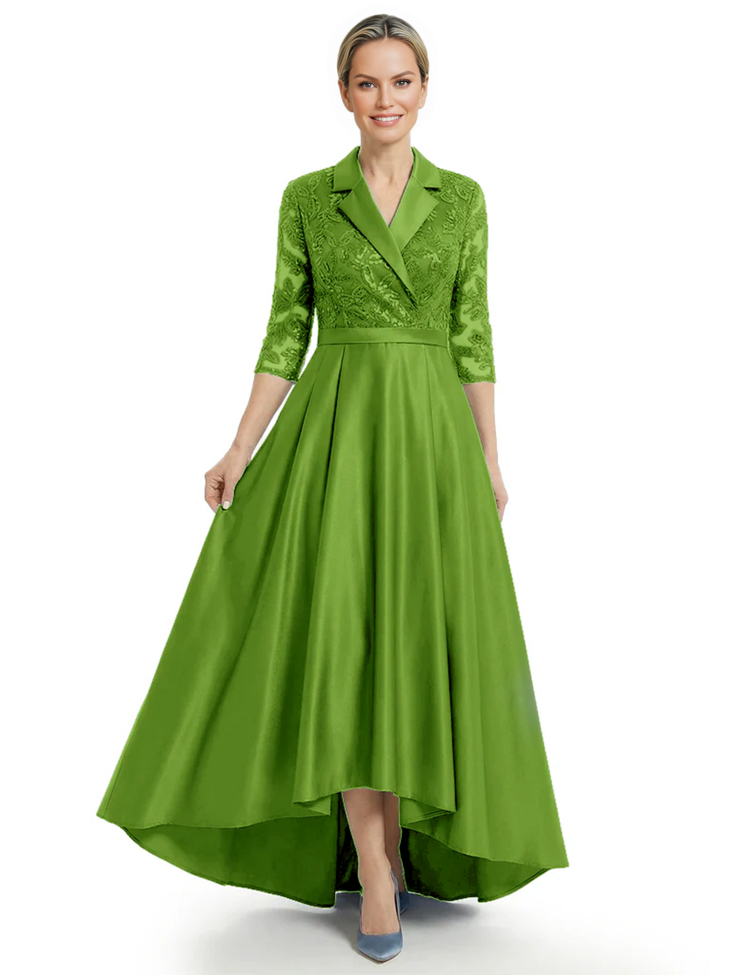 Elegant Mother of Bride Dress Evening Gowns Trending Styles with Lapel Collar 3/4 Sleeves