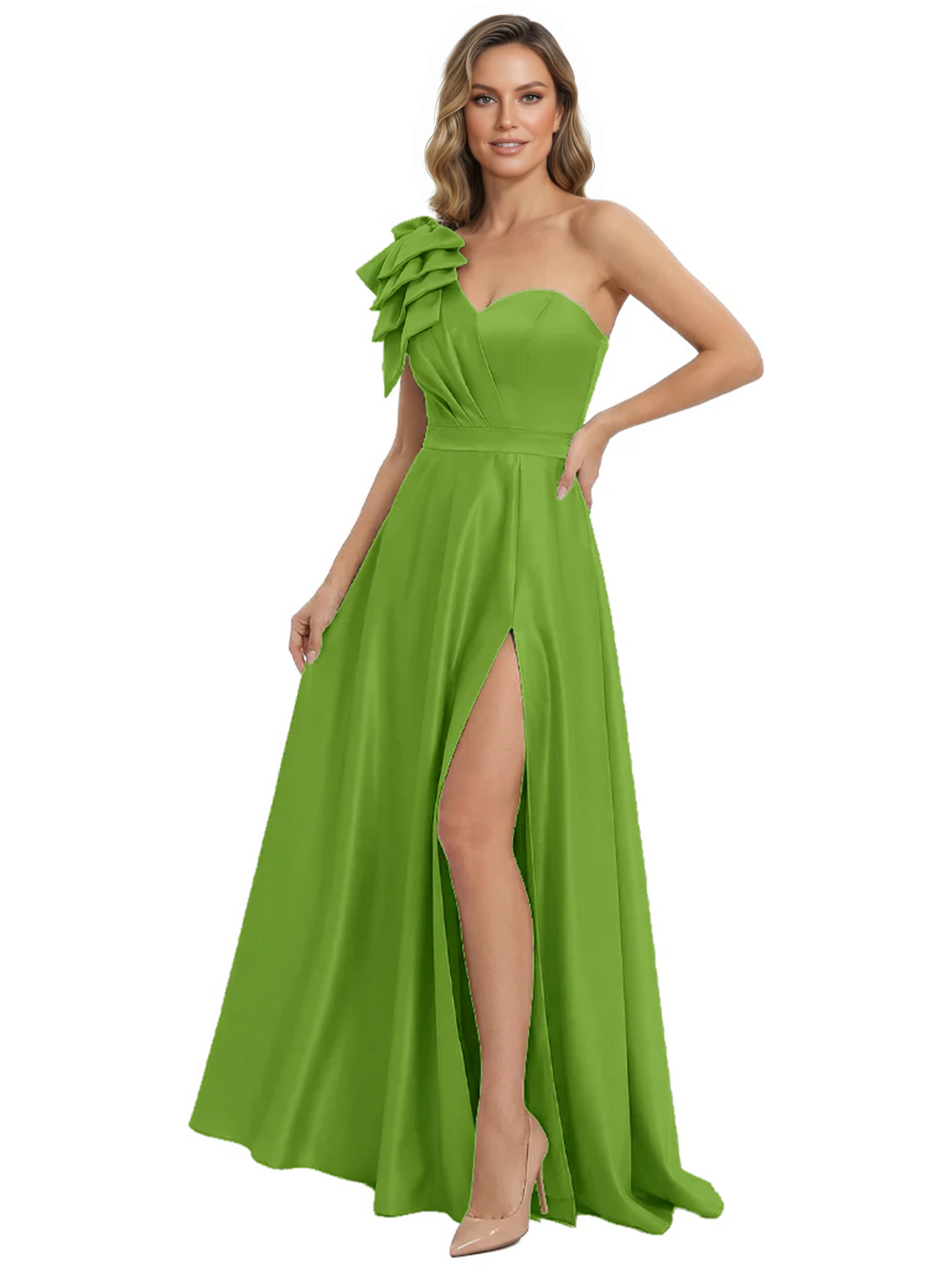 Elegant Mother of the Groom Dress A-Line Satin Formal Gown with High Slit Ruched Bodice