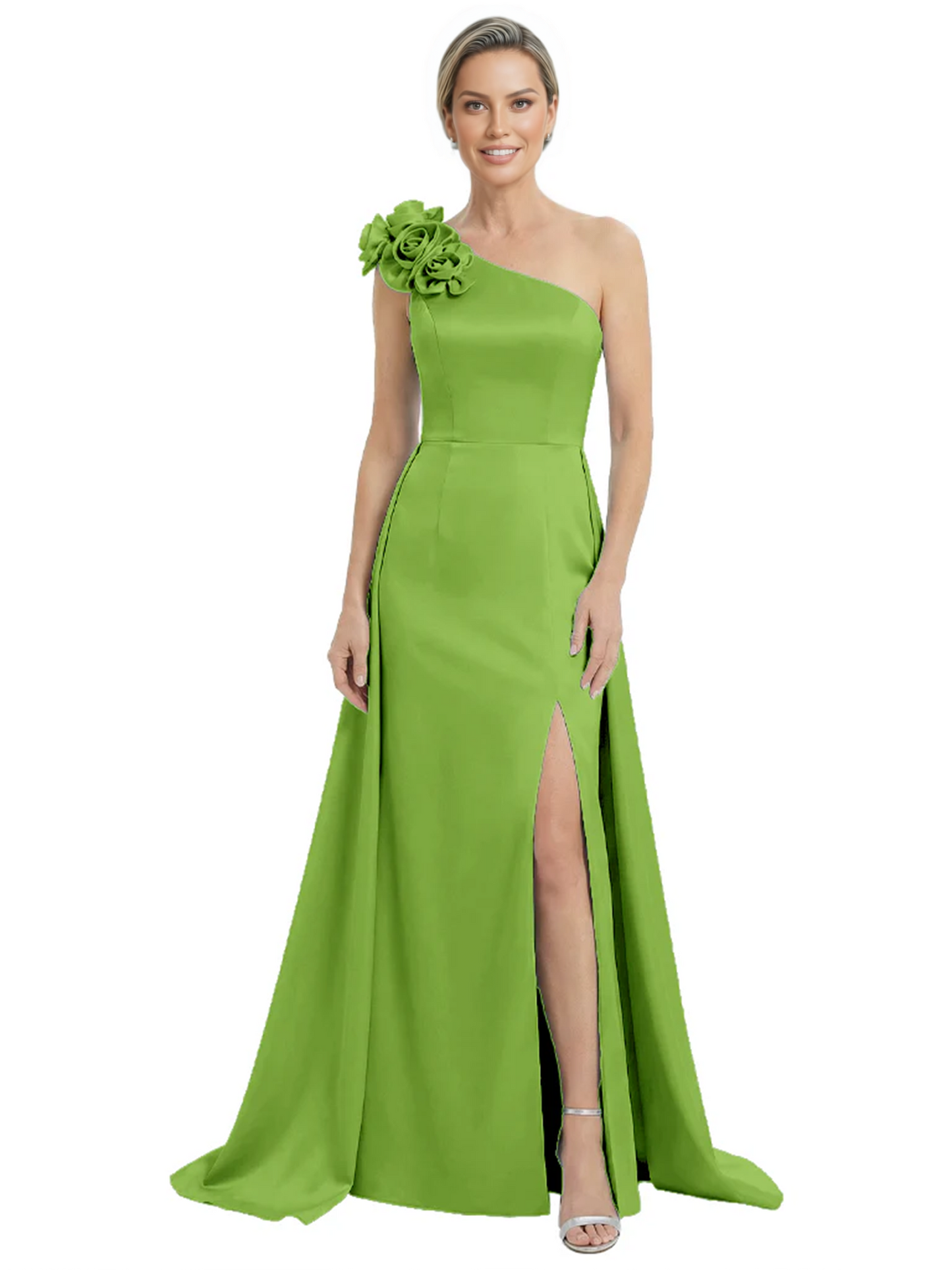 One Shoulder Mother of the Bride Dress with 3D Floral Detail Formal Dress A-Line Gowns with Slit