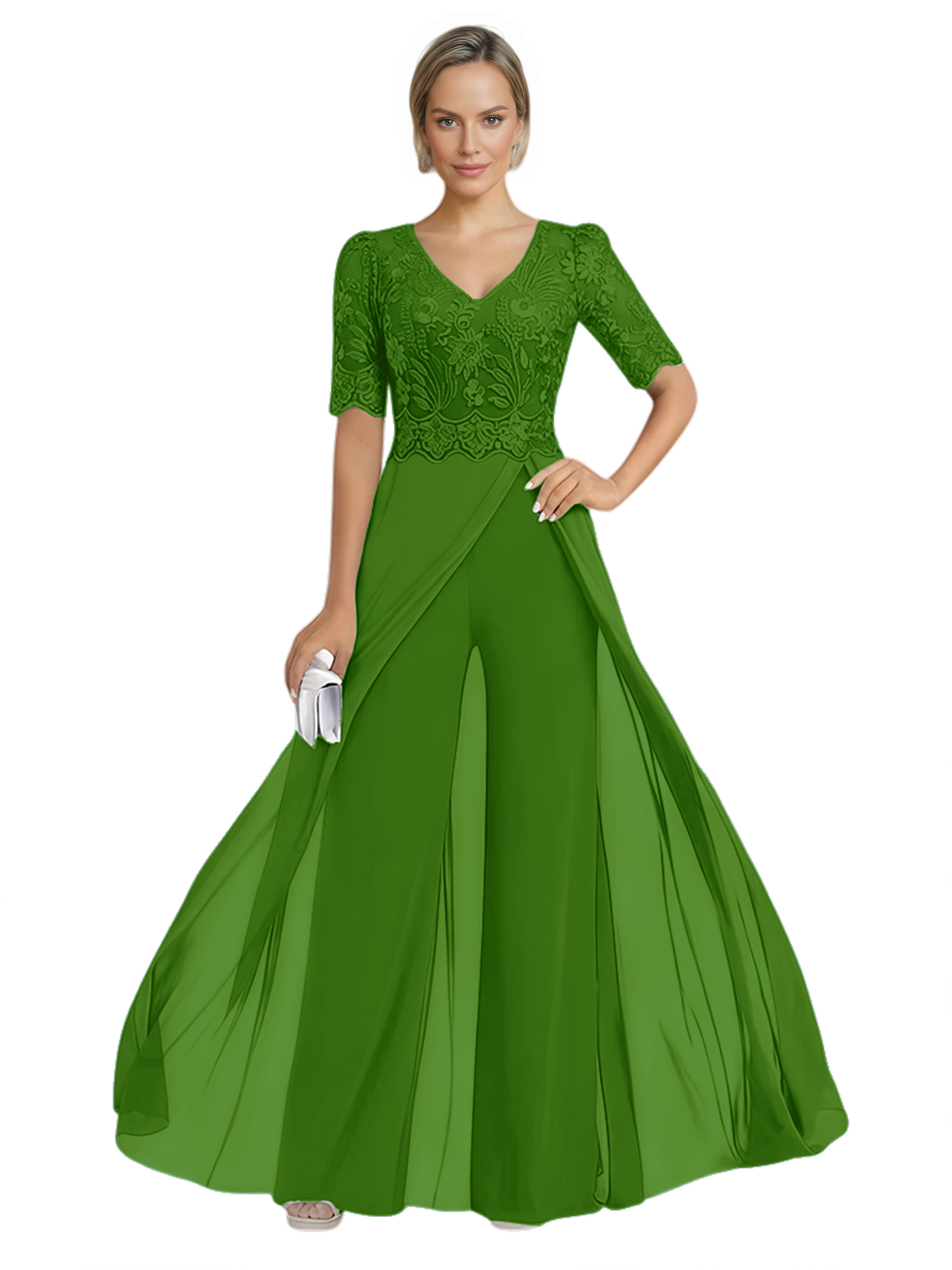 V-Neck Chiffon Mother of the Brides Jumpsuits Dresses Floor Length A-Line Lace
