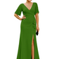 Elegant Evening Gown Trending V-Neck & Ruffle Detail Mother of Bride Outfits Slit