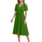 Wedding Formal Dress V-Neck Pleated Chiffon Gown with 3D Flower Accent Knee Length