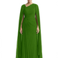 Elegant Asymmetric Neck Long A-Line Chiffon Mother of the Brides Dresses Mom Outfit with Cape