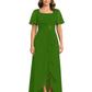 Formal High-Low Mother of the Bride Gown Sleeved Chiffon Maxi Dress Ruched Waist