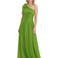 One-Shoulder Mother of the Bride Dress Satin Gown with Bow Ruched Empire Waist