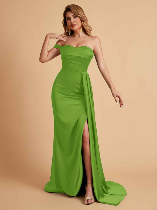 Sexy One-Shoulder Sweetheart With Train With High Split Floor-Length Bridesmaid Dresses
