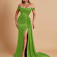 Gorgeous Soft Satin V-neck Off-the-Shoulder Side-Slit Mermaid Bridesmaid Dresses