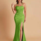 Sexy Soft Satin Mermaid Spaghetti Straps Side Slit Floor-Length Bridesmaid Dresses