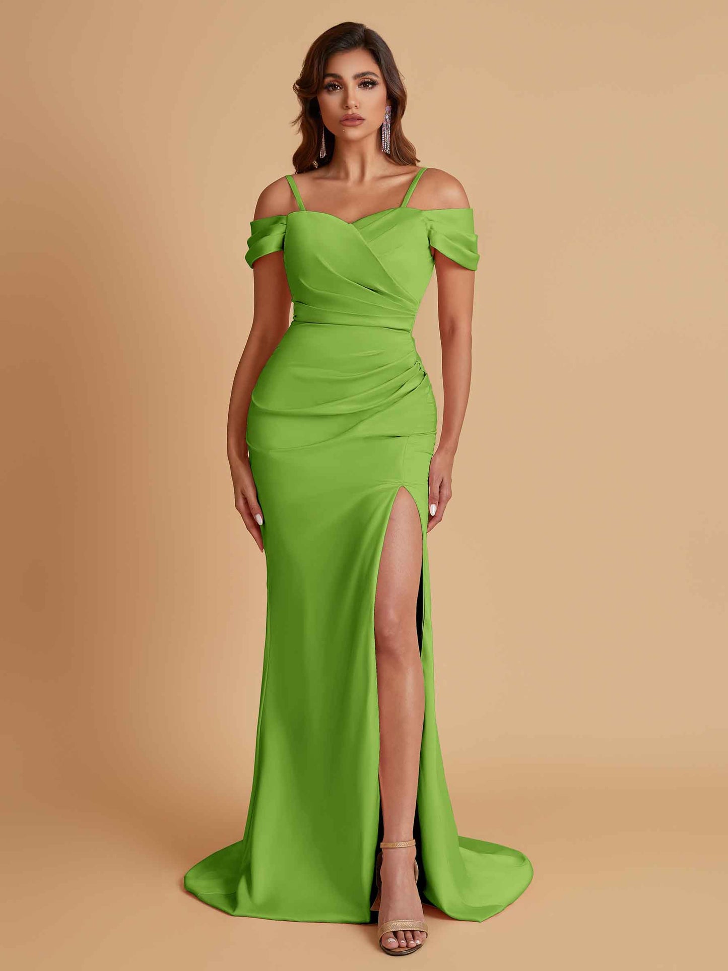 Sexy Soft Satin Mermaid Cold Shoulder Side Slit Floor-Length Bridesmaid Dresses Online