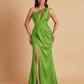 Sexy One Shoulder Soft Satin Side Slit Floor-Length Mermaid Bridesmaid Dresses