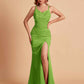 Sexy Satin V-neck Side Slit Mermaid Floor Length Bridesmaid Dresses