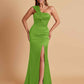 Elegant Soft Satin One Shoulder Strapless Side-Slit Mermaid Bridesmaid Dresses