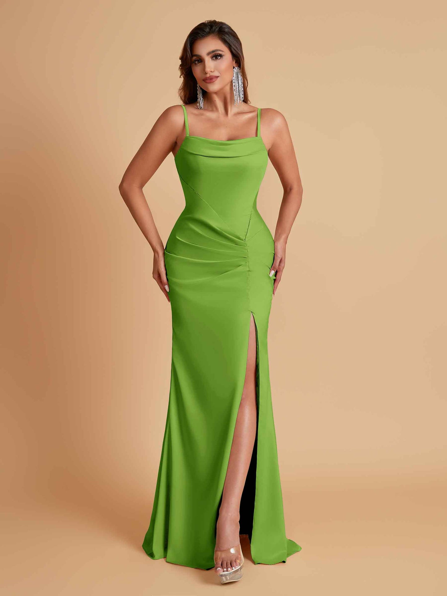 Gorgeous Spaghetti Straps Soft Satin Side Slit Floor-Length Mermaid Bridesmaid Dresses