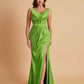 Elegant V Neck Soft Satin Side Slit Floor-Length Mermaid Bridesmaid Dresses