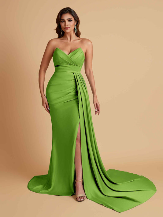 Sexy Soft Satin Mermaid V-neck Floor-Length Mermaid Bridesmaid Dresses