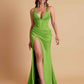 Stunning V Neck Soft Satin Side Slit Floor-Length Mermaid Bridesmaid Dresses