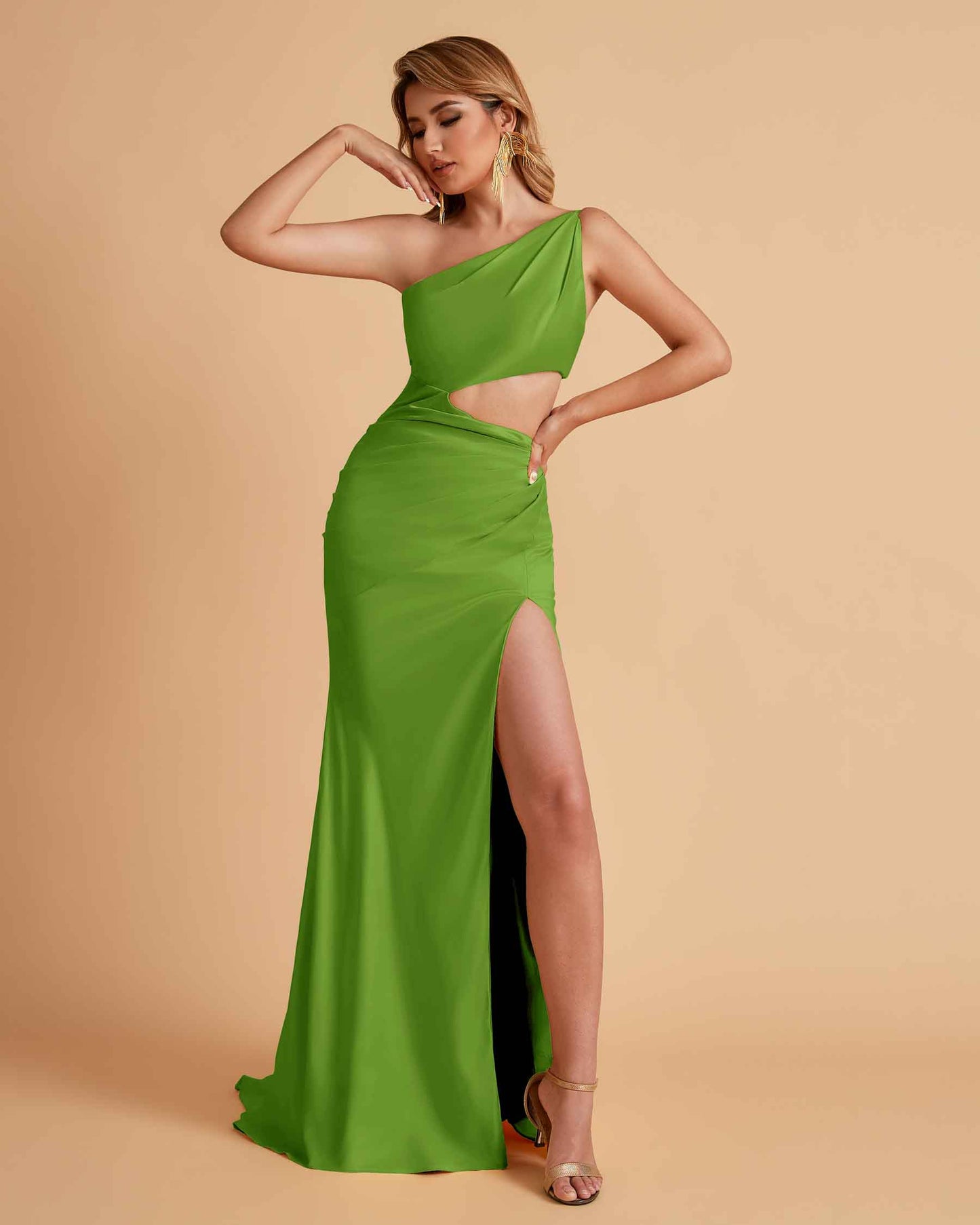 Sexy One-Shoulder Waist Cutout With High Split Floor-Length Bridesmaid Dresses