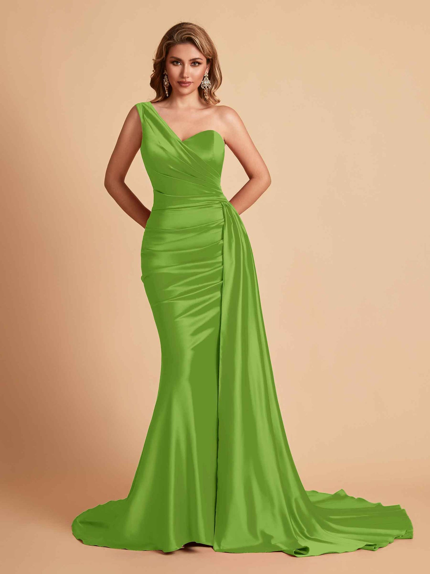 Sexy Satin Mermaid One Shoulder Maxi Long Bridesmaid Dresses Online