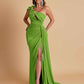 Gorgeous One Shoulder Bow Knot Soft Satin Side Slit Floor-Length Mermaid Bridesmaid Dresses