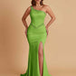 Sexy Soft Satin Mermaid One Shoulder Side Slit Beading Floor-Length Bridesmaid Dresses Online