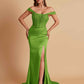 Sexy Soft Satin V-neck Off-the-shoulder Strapless Side-Slit Mermaid Bridesmaid Dresses