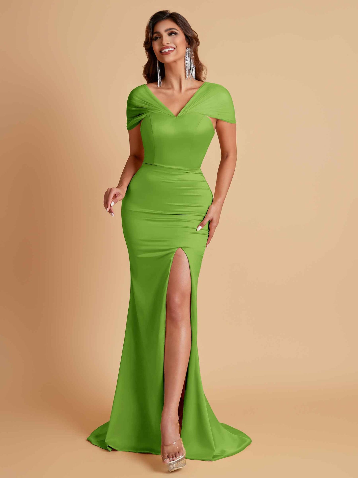 Sexy Soft Satin Mermaid V-neck Floor-Length Mermaid Bridesmaid Dresses