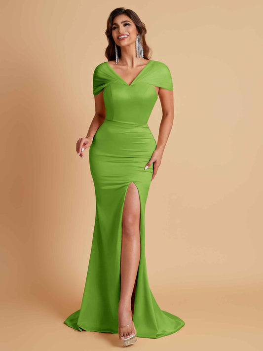 Sexy Soft Satin Mermaid V-neck Floor-Length Mermaid Bridesmaid Dresses