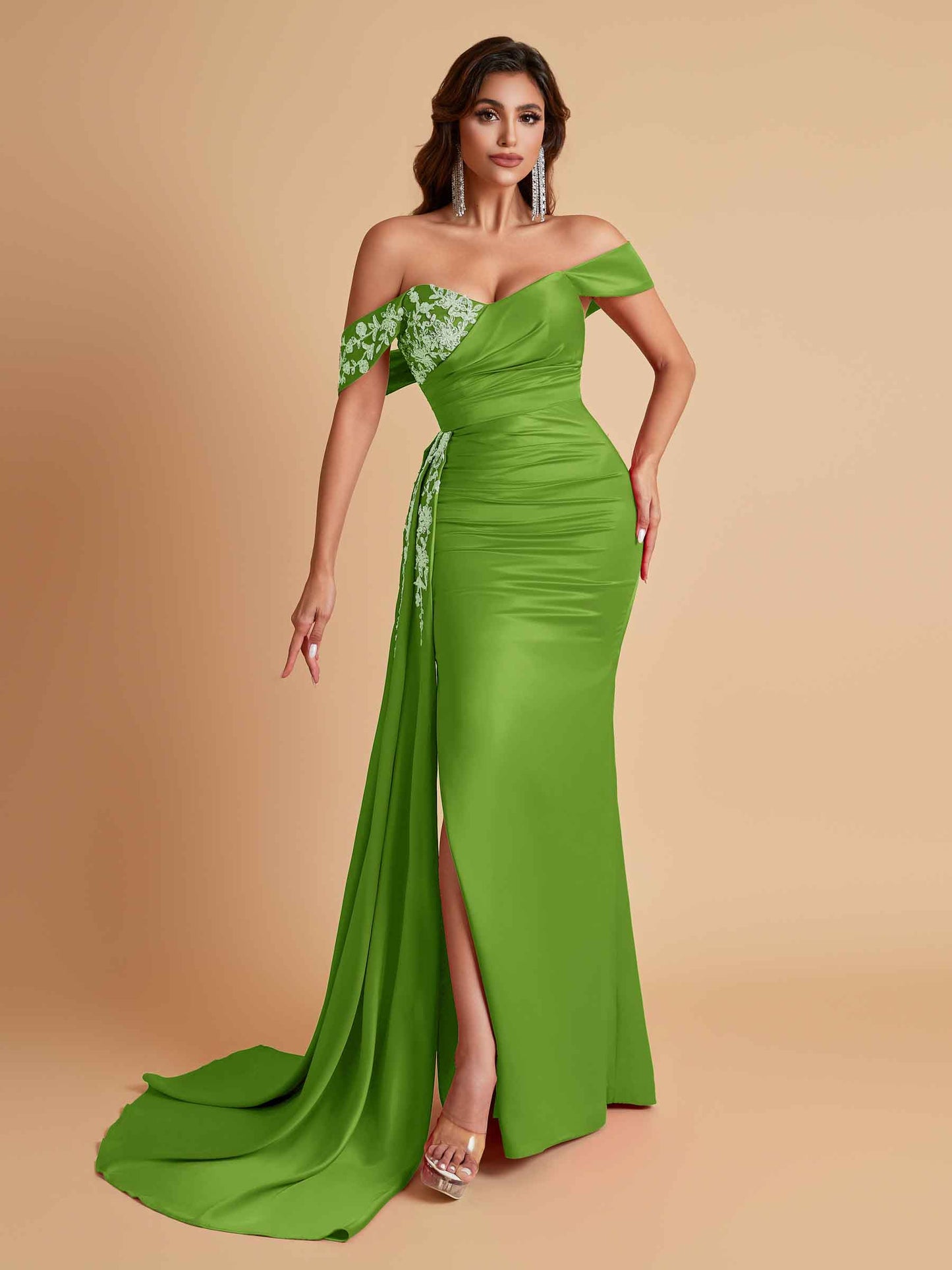 Elegant Soft Satin Mermaid Off Shoulder Floor-Length Mermaid Bridesmaid Dresses