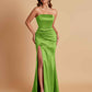 Elegant Soft Satin Strapless Split Side Mermaid Bridesmaid Dresses