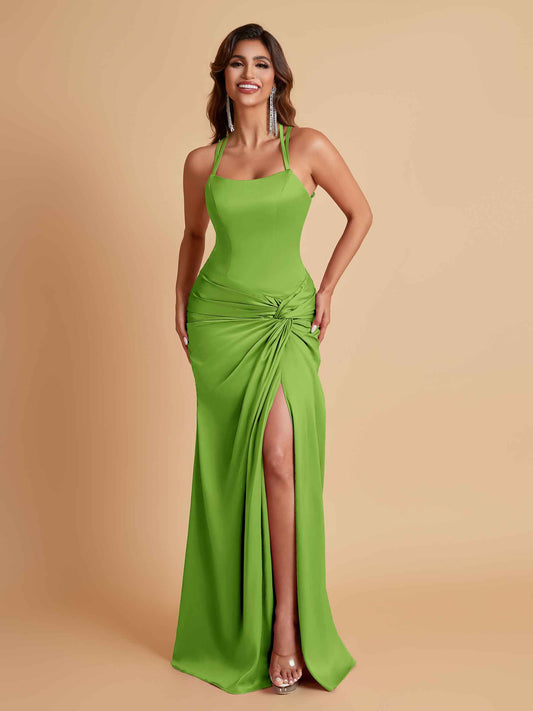Gorgeous Square Criss Cross Soft Satin Side Slit Floor-Length Mermaid Bridesmaid Dresses