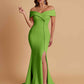 Elegant Soft Satin Mermaid Off Shoulder Side Slit Floor-Length Bridesmaid Dresses