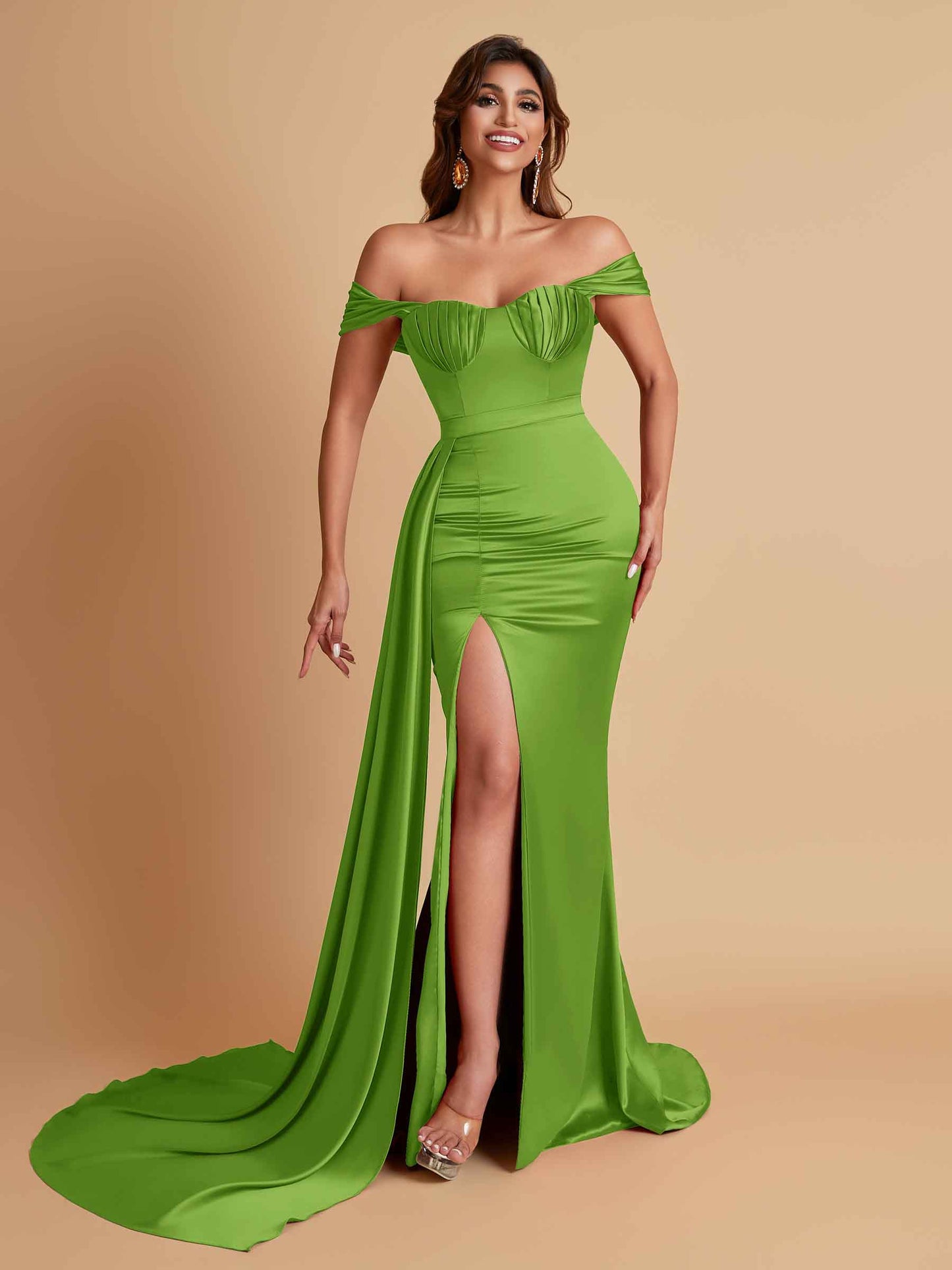 Sexy Soft Satin Sweetheart Off-the-shoulder Strapless Side-Slit Mermaid Bridesmaid Dresses